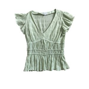 S’Edge Ruffled V-Neck Top Mint Green Medium